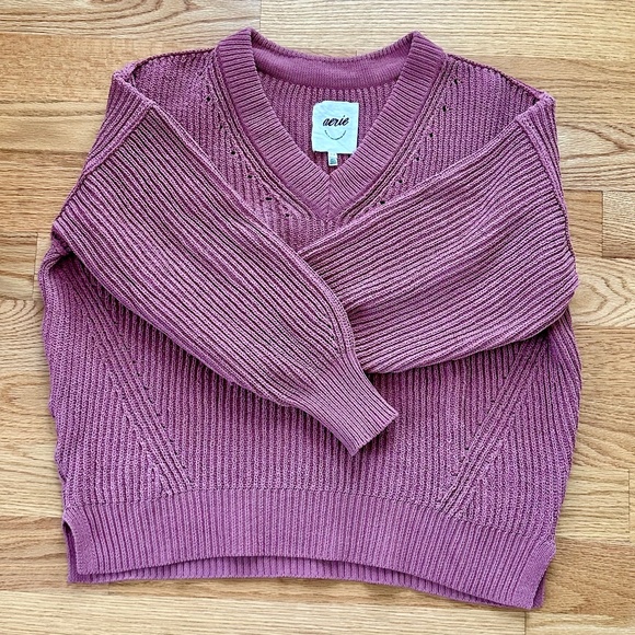 Aerie Beyond Chenille Oversized V-Neck Sweater - Picture 1 of 5